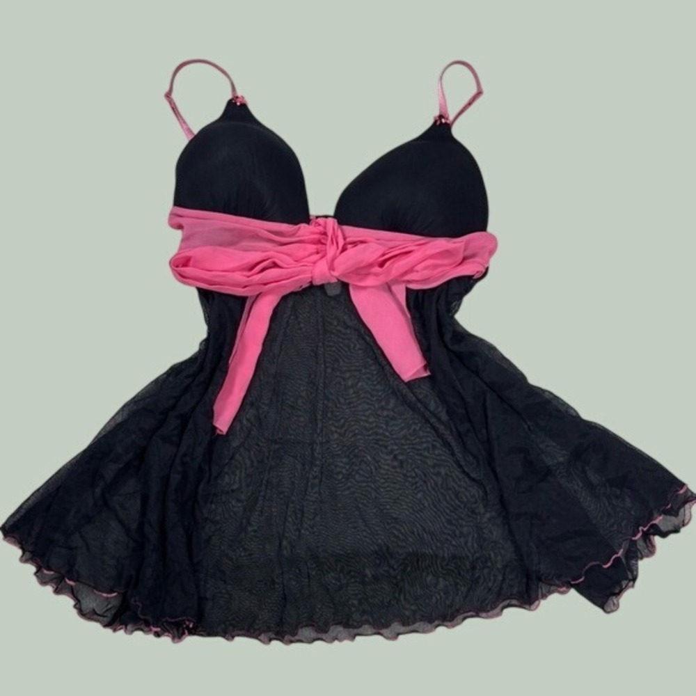 vintage california dynasty y2k black pink babydoll lingerie bow goth coquette